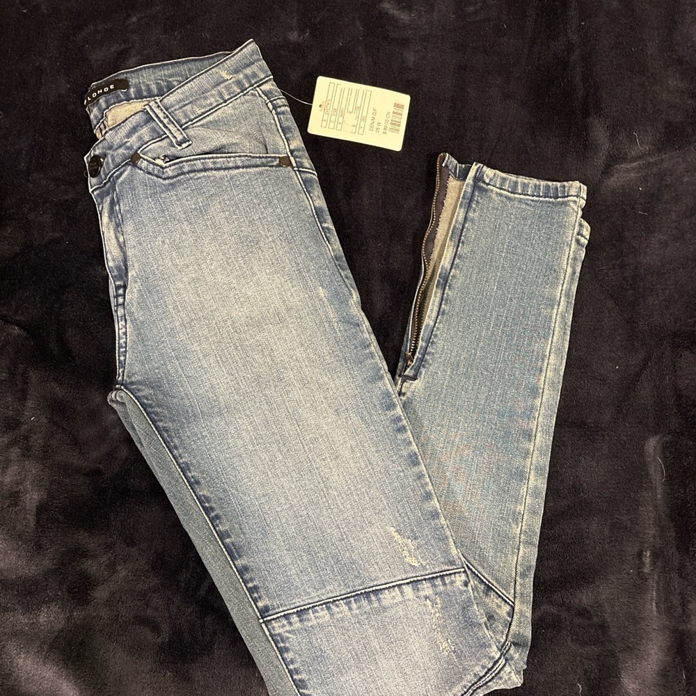NEON BLONDE Blue Skinny Jeans with Vintage-Inspired Fading